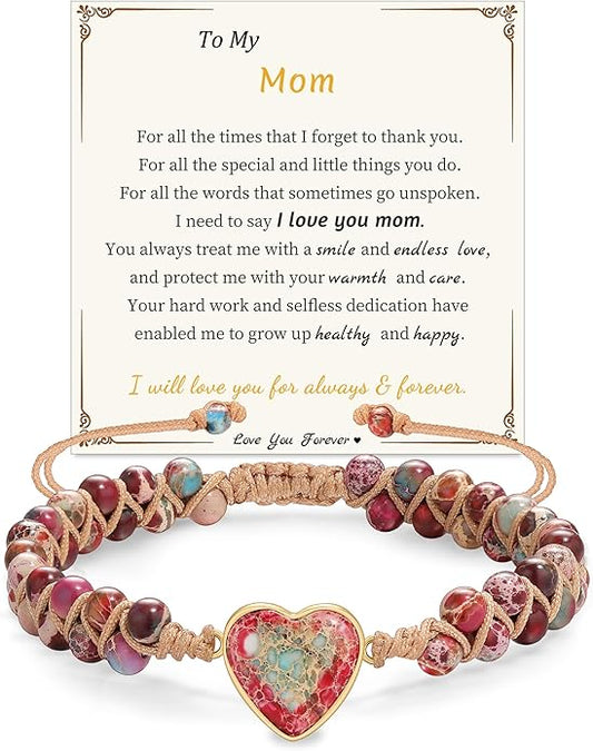 Mothers Day Gifts for Daughter Granddaughter, To My Mom Grandma Wife Girlfriend Sister Jasper Heart Bracelets Birthday Anniversary Christmas Stocking Stuffers Valentines Day Jewelry