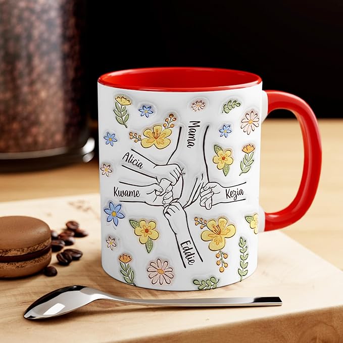 LOVELYPOD Custom Mom Mug with Kids Names, You Hold Our Hands Also Our Hearts Mug, Mama Coffee Cup, Mothers Day Gift, Personalized Coffee Mugs, Christmas Gifts, Mothers Day Mugs for Mom