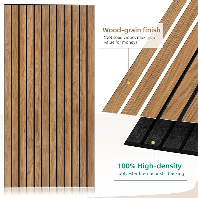 Wood Veneer Acoustic Panels,4 Pack 47.2”x23.6” Sound Panels, Decorative Large Wood Panels for Wall, for Office,Home Theater,Studio,Living Room,Rustic Teak