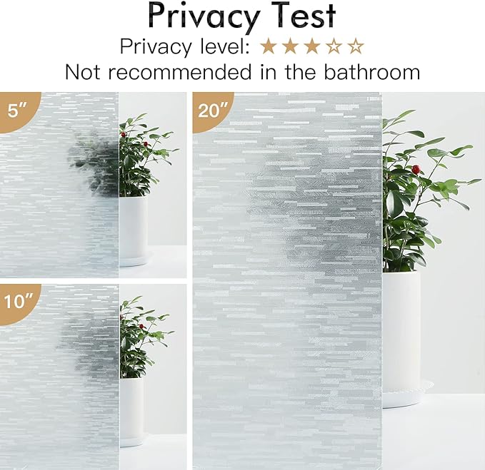 Haton Window Privacy Film, Frosted Glass Film, Sun Blocking Static Cling for Bathroom & Office, Heat Control Anti Glare Removable, UV Rejection Non-Adhesive Covering for Home, 17.5" x 78.7"
