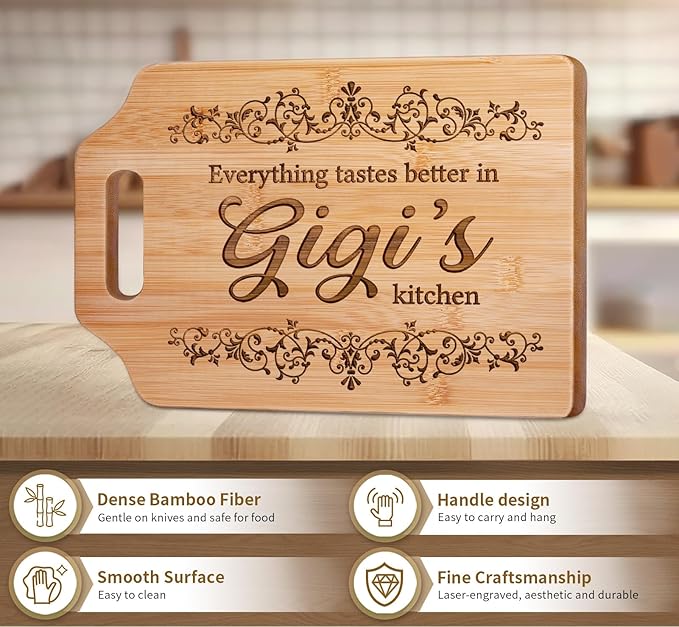 AceThrills Gigi Gifts for Grandma, Gigi Mothers Day Gifts for Gigi's Birthday - Engraved Bamboo Cutting Board 12.3"L × 8.7“W × 0.4"Th
