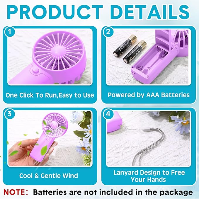 Rossesay 30 Pcs Mini Portable Fan Handheld Battery Operated Portable Small Personal Fans for Summer Travel Beach Indoor Outdoor Cooling Gift (Blue,Black,Purple)