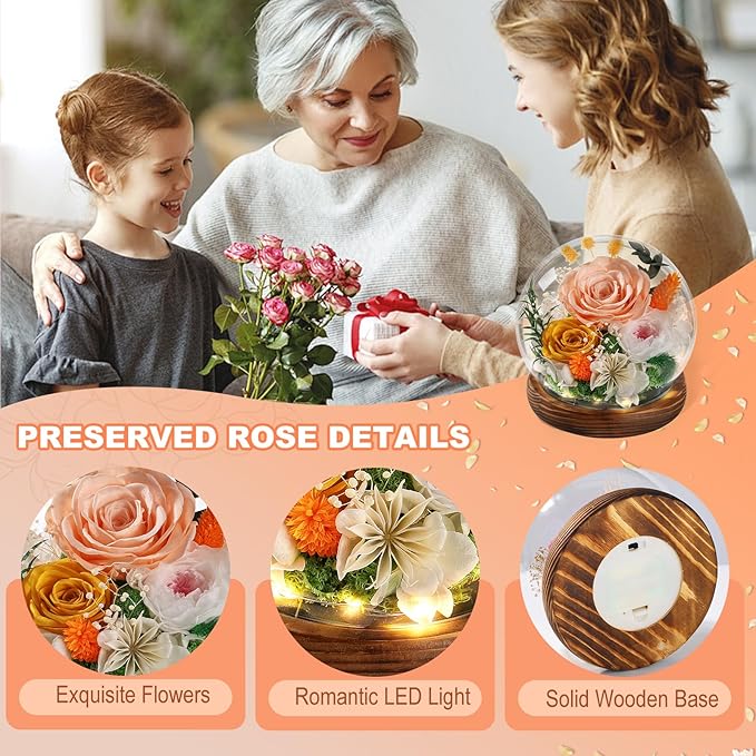 FIACO Mother‘s Day Mothers Gifts for Mom Birthday Gifts for Women Preserved Flowers in Glass Dome Long-Lasting Eternal Fresh Roses for Her Grandma Wife Daughter Forever Flowers for Delivery Prime