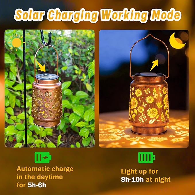 ANYTALK Sunflower Solar Lantern Lights, Outdoor Lanterns Garden Decor, Hanging Solar Lantern for Backyard Porch Patio Table Yard Balcony Lawn Pathway, Gifts for Women Grandma Mom, 1PCS