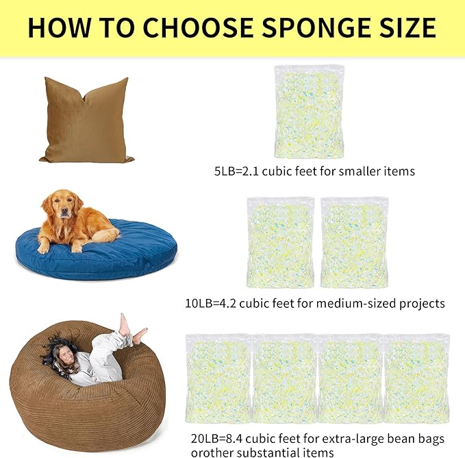 Jecqbor 40lbs Shredded Memory Foam Filling for Bean Bag Chair, Premium Beanbag Stuffing High Density Memory Foam Refill