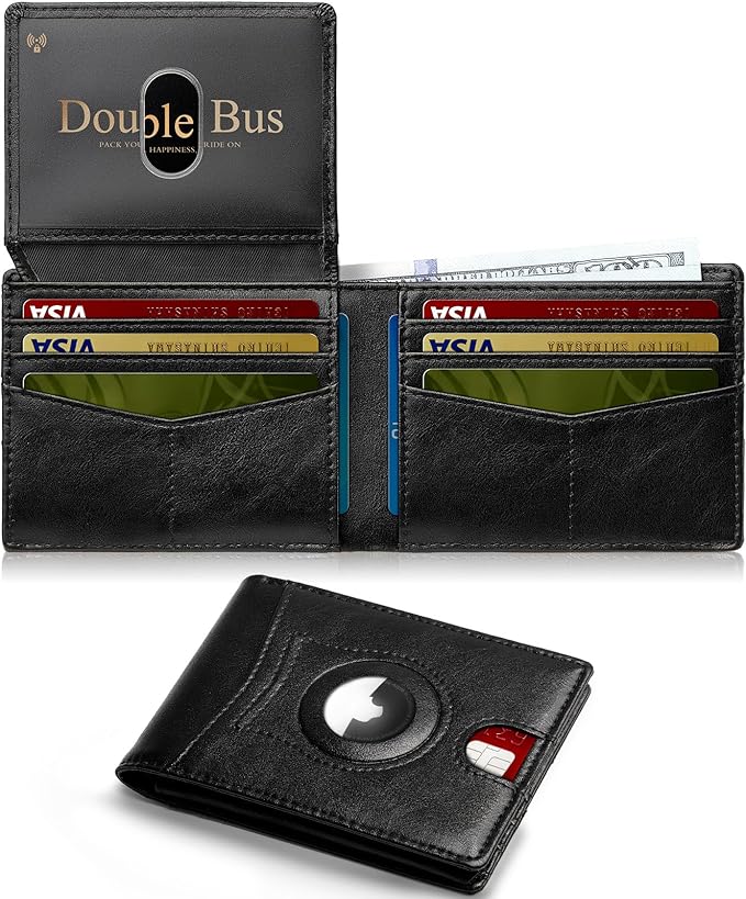 Wallet for Men Slim RFID Blocking Bifold Carbon Fiber,Minimalist Small Compact Front Pocket Credit Card Holder,Thin Mens Leather Wallets Smart Security With 2 ID windows 1 Cash (Oil Wax Black)