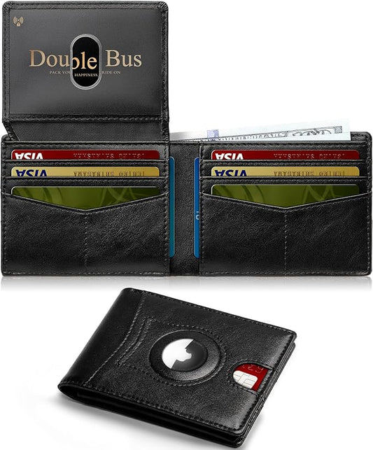 Wallet for Men Slim RFID Blocking Bifold Carbon Fiber,Minimalist Small Compact Front Pocket Credit Card Holder,Thin Mens Leather Wallets Smart Security With 2 ID windows 1 Cash (Oil Wax Black)