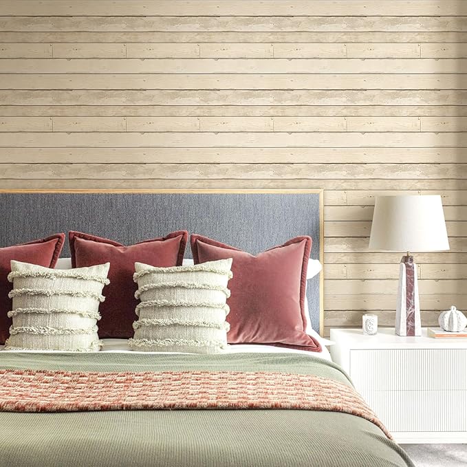 Commomy Peel and Stick Faux Wood - 10 Pcs 11.8"x11.8" Not Real Wood, Wall Sticker Tiles Ultralight PVC Wall Covering for Kitchen Backsplash,Bedroom,Retro Interior Decor