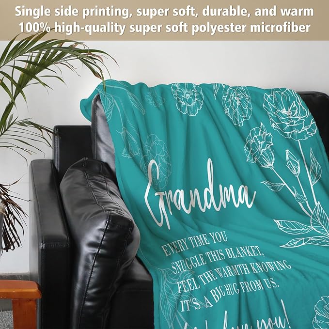 Mothers Day Grandma Gifts, Birthday Gifts for Grandma from Grandkids, to My Grandmother Soft Throw Blanket 50" x 60", Teal