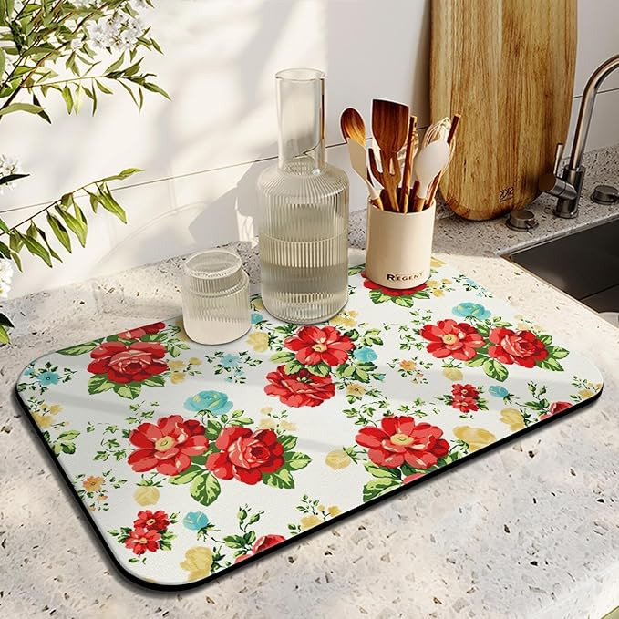 Diatom Mud Drying Mat 12x19.5 Inch - Super Absorbent Fast Dry Kitchen Counter Mat with Non-Slip Rubber Backing