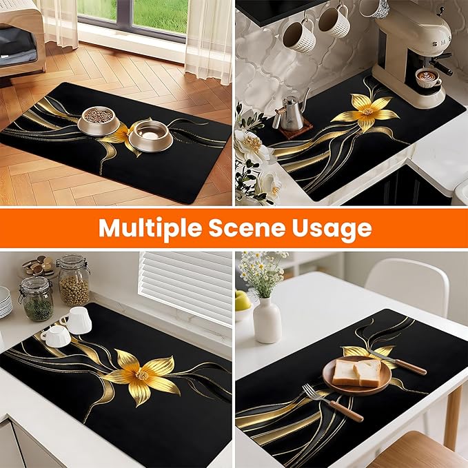Coffee Mat 17"x32" - Extra Large Absorbent Non Slip Dish Drying Mat,Coffee Bar Accessories,Kitchen Counter Protector for Coffeemaker, Sink, Dining Decor