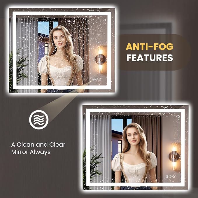 LOAAO 39.4"x31.5" LED Bathroom Mirror with Lights, Anti-Fog, Dimmable, Backlit + Front Lit, Lighted Bathroom Vanity Mirror for Wall, Memory Function, Tempered Glass, Safe to Use, ETL Listed