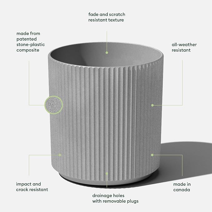 Veradek Mason Series Demi Planter - Large Round Planter for Indoor or Outdoor Patio/Balcony | Made from Plastic & Concrete with Drainage Holes | Modern Décor for Flowers, Trees, Tall Plants