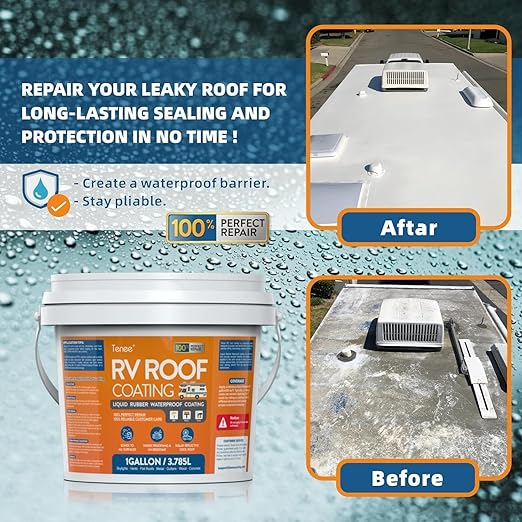 1 Gallon RV Roof Sealant, RV Roof Coating White, Professional Grade Liquid Rubber, Solar Reflective Waterproof Sealant for Leak Repair on Camper, Trailer & Motorhome Roofs (Fits EPDM, TPO, Fiberglass)