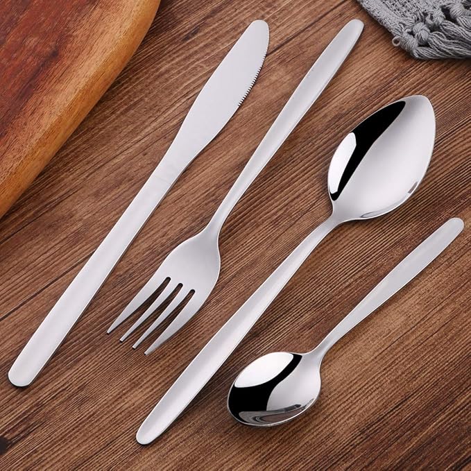 24-Piece Silverware Flatware Set for 6, BuyGo Stainless Steel Camping Dinnerware Sets, Hand Polish, Dishwasher Safe