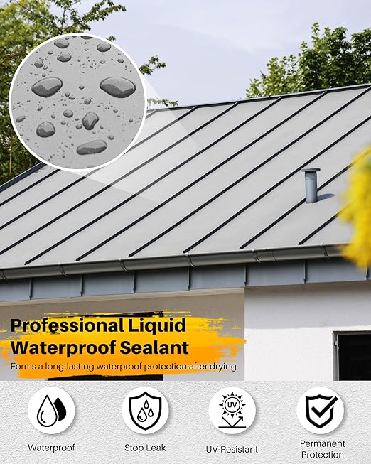 Polyurethane Waterproof Coating, 1 Gallon, Light Grey, Flexible Roof Sealant Waterproof, Indoor & Outdoor Multi-Surface Water Proof Sealant for Concrete, Walls, Metal Roofs Crack & Leak Repair