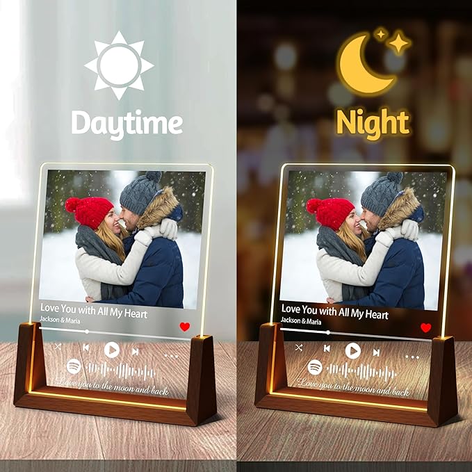 Personalized Valentines Day Couples Birthday Gifts For Boyfriend Girlfriend Him Her, Custom Spotify Plaque Light Up Picture Frame, Customized Anniversary Birthday Gifts For Women Men Husband Wife