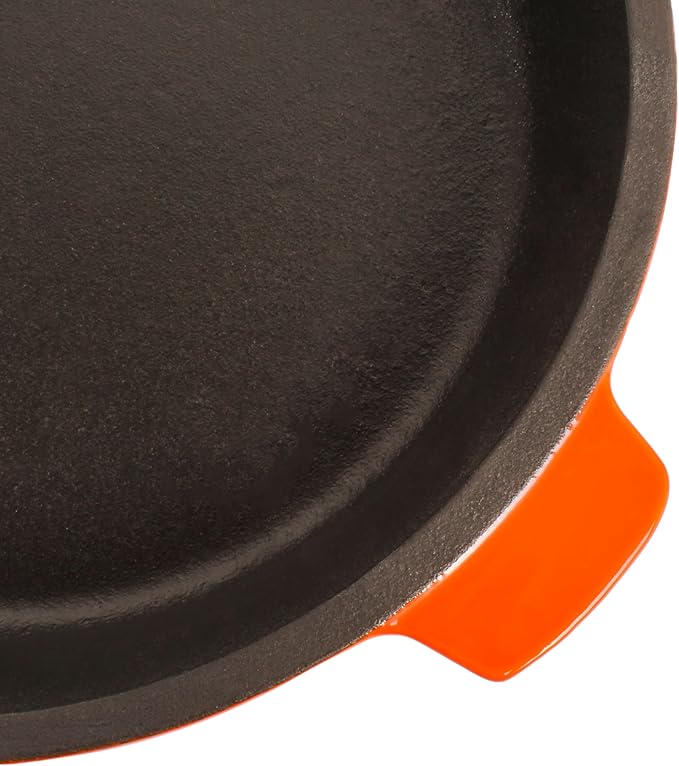 BergHOFF Neo 4Pc Enameled Cast Iron Cookware Set, Grill Pan 11 inches, Fry Pan 10 inches, 3qt. Dutch Oven, Matching Lid, Fast, Evenly Heat, Oven Safe (Orange)
