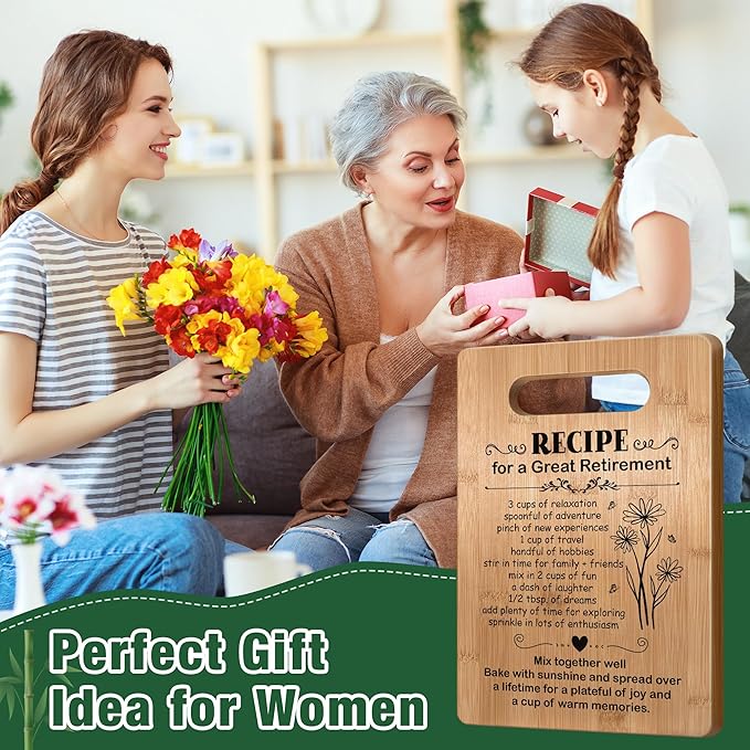 Retirement Gifts for Women 2026, Retired Cutting Board Gifts, Coworker Leaving Gifts for Women, Going Away Gifts for Coworker Boss Lady Leader Colleague Friends-Recipe for a Great Retirement