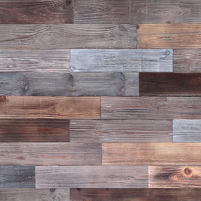 Peel & Stick Real Wood Planks, Rustic Reclaimed Barn Wood Paneling, Brown Gray Combinations, 10.5 sq. ft