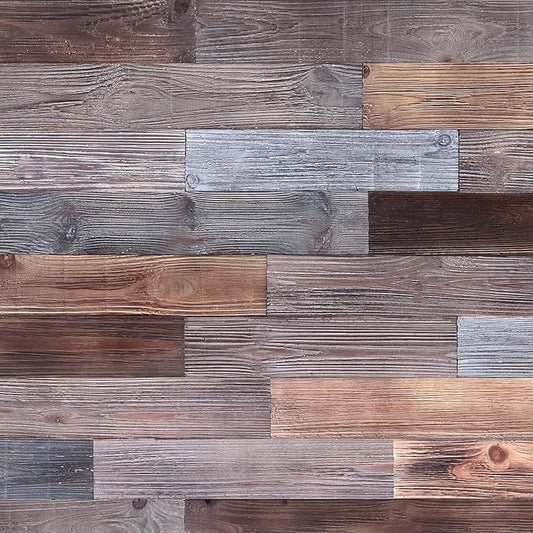 Peel & Stick Real Wood Planks, Rustic Reclaimed Barn Wood Paneling, Brown Gray Combinations, 10.5 sq. ft