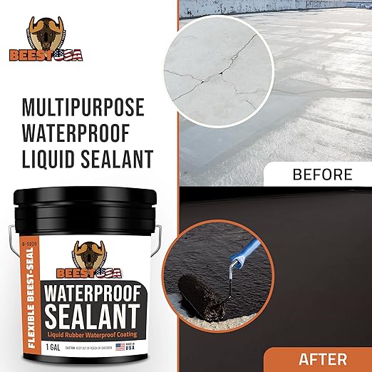 BEEST Liquid Rubber Waterproof Sealant Black, 1 Gallon Covers up to 25-35 Sq ft| Roof Sealant Waterproof Coating for Indoor & Outdoor Leak Repair| Easy to Apply Waterproofing Foundation Sealer