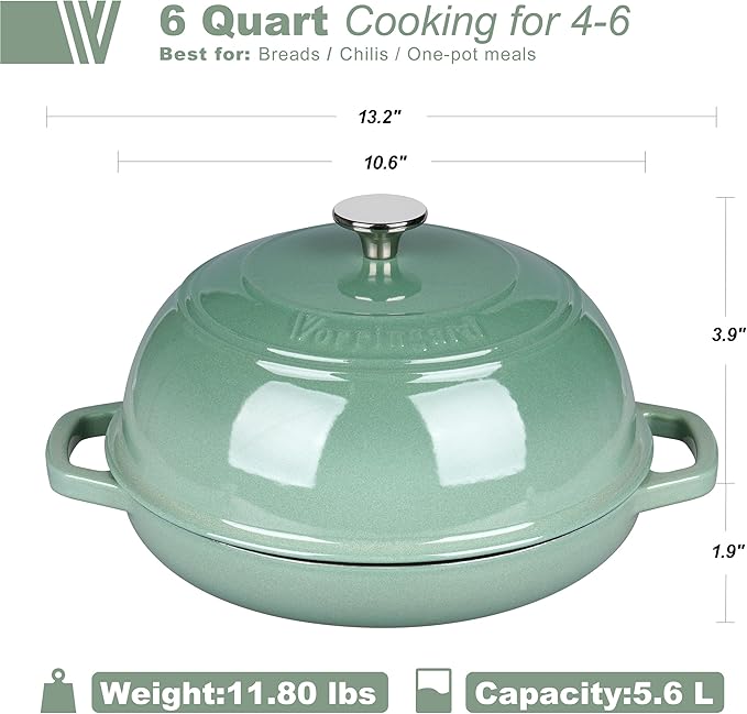 VORRINGARD Enameled Cast Iron Dutch Oven Pot with Lid, Bread Oven for Sourdough Bread Baking, Dutch Ovens with Bread Proofing Basket& Baking Supplies Set, 6 Quart, Sage Green