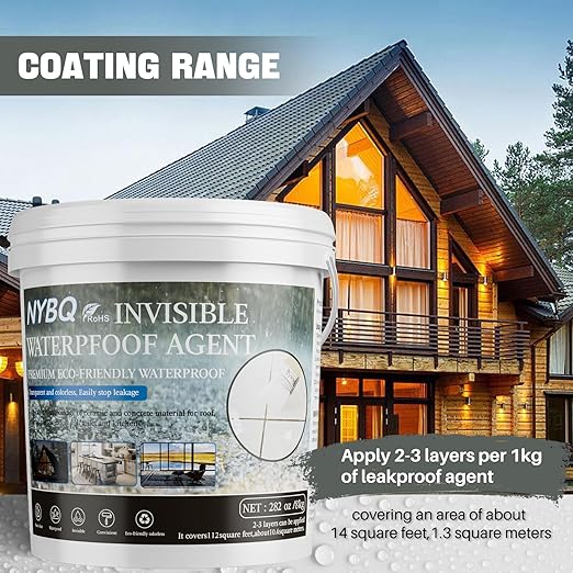 NYBQ Waterproof Sealant Coating 282oz，Transparent Invisible Waterproof Agent, Super Strong Anti-Leakage Polyurethane Coating for Bathroom, Roofs, Kitchen, Patio, Walls, Indoor & Outdoor