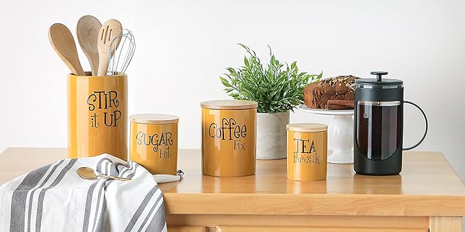 DII Kitchen Accessories Retro Collection, Ceramics, Canister Set, Honey, 3 Piece