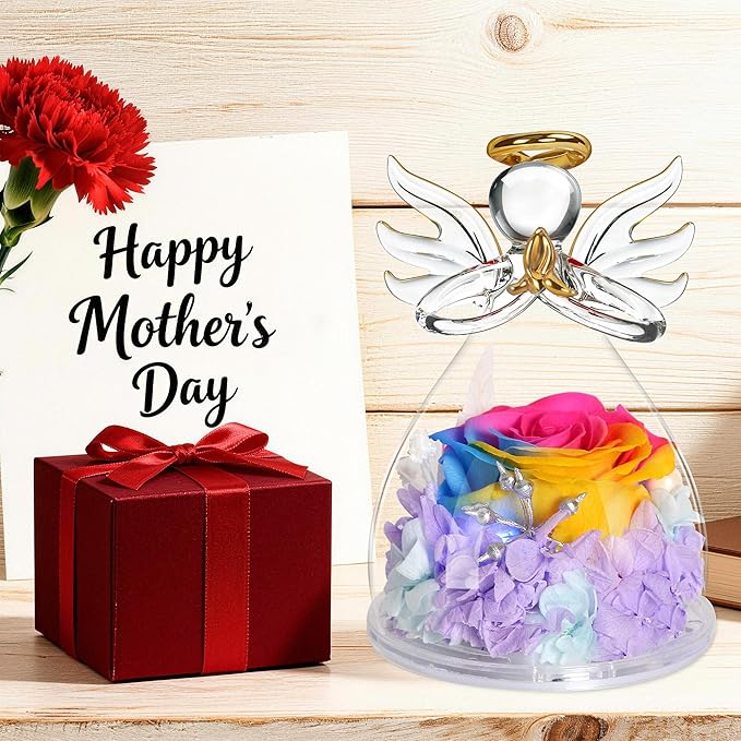 Mothers Day Mom Gifts for Mom,Fresh Flowers for Delivery,Birthday Gifts for Women Her,Preserved Flowers in Angel Figurines,Angel Gifts for Moms Mothers Day Grandma Wife Sister,Light Up Rainbow Gift
