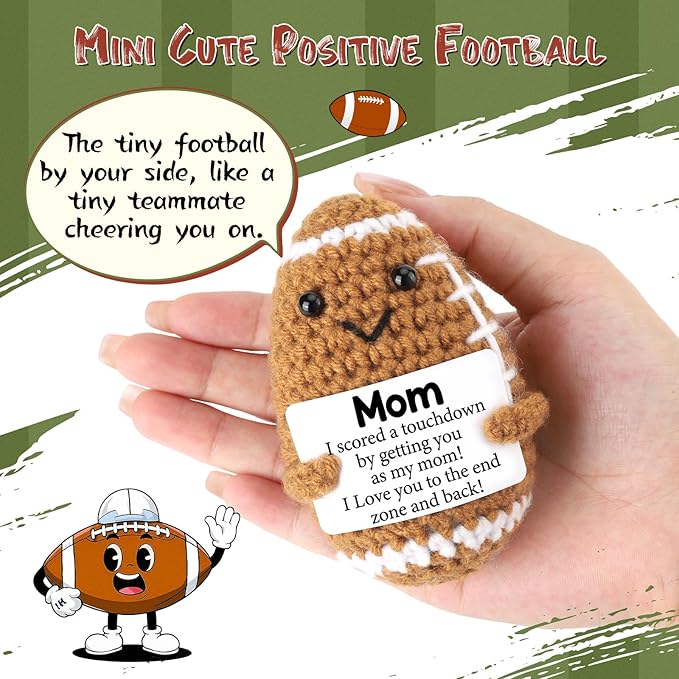 BiuNiuring Mini Funny Gifts for Mom from Daughter Son, Mothers Day Birthday Gift for Mom, Cute Positive Small Present Crochet Football Doll or Mommy Mother in Law Bonus Step Mothers