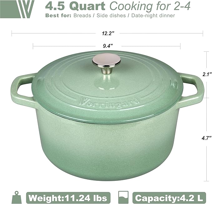 VORRINGARD Enameled Cast Iron Dutch Oven Pot with Lid, for Bread Baking, Round Bread Oven- include Sourdough Bread Baking Supplies set, 4.5QT, Sage Green