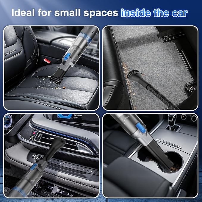 Handheld Vacuum Cordless Small Car Vacuum with Multiple Accessories | Powerful Suction, Lightweight, Multi-Nozzles, One-Touch Dust Cup, HEPA Filter Mini vacuum for Car Home Office Pet