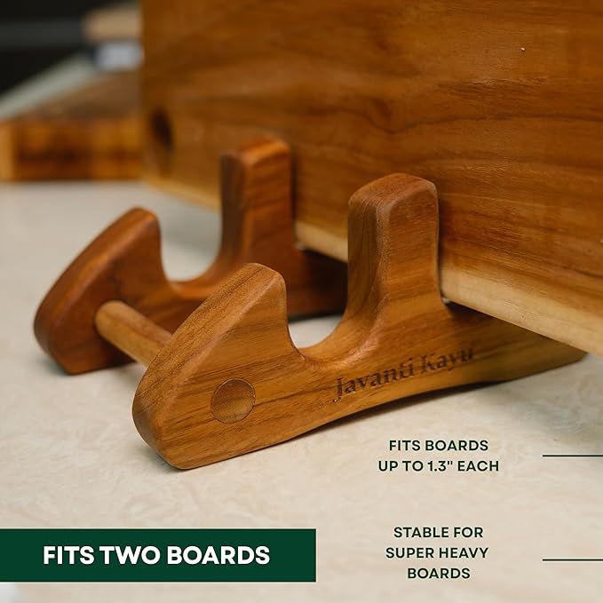 Chopping Board Stand – Teak Wood – Premium Handmade Holder Organizer for Boards, Drying Rack, Single or Dual Slot, Fits Thick Boards, Air-Dry Base (2 Slots (1.3 in Thickness))