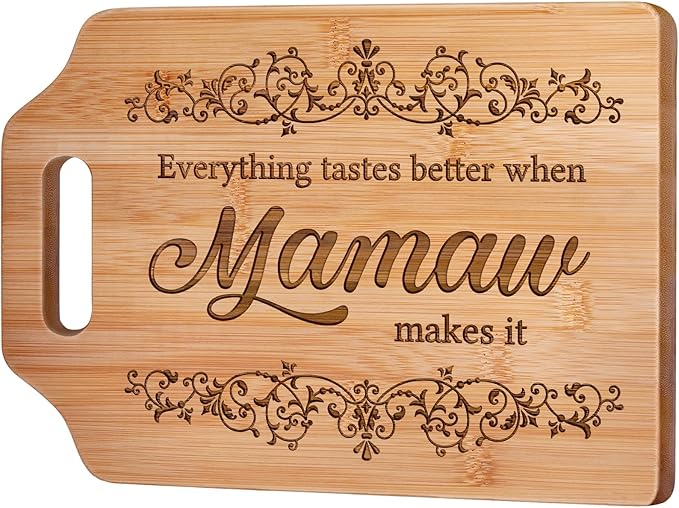 AceThrills Mamaw Gifts, Mamaw Mothers Day Gifts for Mamaws Birthday Gift - Engraved Bamboo Cutting Board 12.3"L × 8.7"W × 0.4"Th