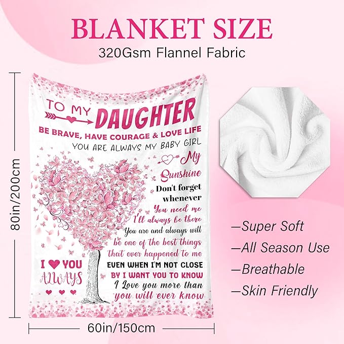 Mothers Day Blanket Gifts for Daughter - Daughter Gifts from Mom Dad - Daughters Birthday Gift - Gift for Teen Girls & Kids - Graduation Present for Daughter - to My Daughter‘s Blanket 60"X 80"
