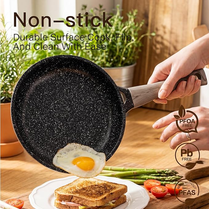 Pots and Pans Set Nonstick 22 Pcs, Ceramic cookware set Non-Toxic Coating Inky Granite Kitchen Cookware Set, Induction Kitchen Cooking Set w/Frying Pans, Saucepans & Glass Lids, PFOS & PFOA Free