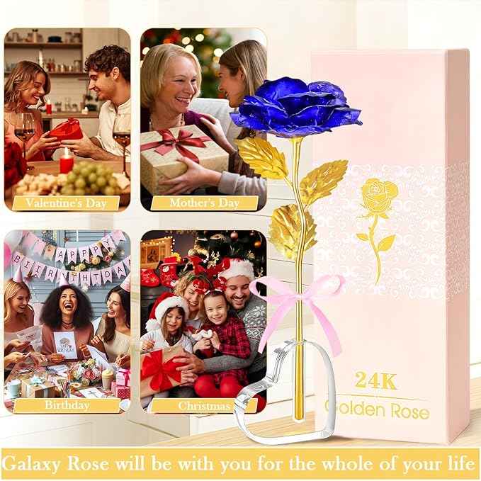 Mothers Day Mom Gifts for Women Grandma, Artificial Forever Birthday Flowers Galaxy Glass Eternal Roses with Heart Shaped Crystal Vase, Mother's Day Anniversary Wedding Rose Gifts for Wife Sister