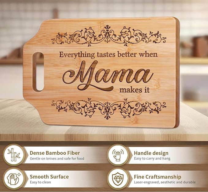 AceThrills Mama Gifts for Mama Mothers Day Gifts from Son, Daughter for Birthday - Engraved Bamboo Cutting Board 12.3"L x 8.7"W x 0.4"Th