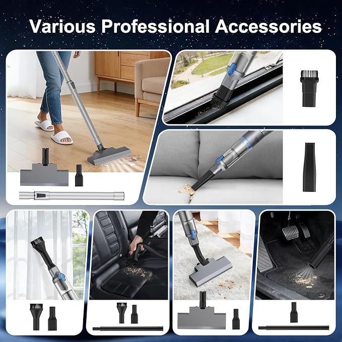 Handheld Vacuum Cordless Small Car Vacuum with Multiple Accessories | Powerful Suction, Lightweight, Multi-Nozzles, One-Touch Dust Cup, HEPA Filter Mini vacuum for Car Home Office Pet