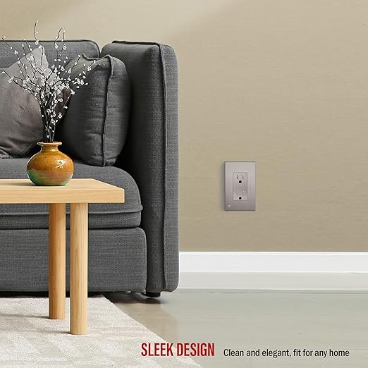 ENERLITES Elite Series Decorator Receptacle Outlet Child Safe Tamper-Resistant, Gloss Finish, Self-Grounding, Residential Grade, 15A 125V Standard Electrical Wall Outlet, UL Listed, Nickel (10 Pack)