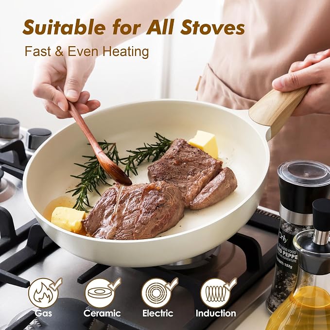 SENSARTE 11inch Ceramic Nonstick Frying Pan Skillet, PFAS/PTFE Free, White | Healthy Ceramic Coating Omelette Pan, Non-toxic Kitchen Cooking Chef's Pan, PFOA/PFAS/PTFE Free, Induction Compatible
