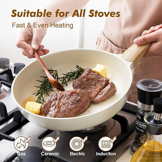 SENSARTE 8inch Ceramic Nonstick Frying Pan Small Skillet, White | Healthy Ceramic Coating Omelette Pan, Non-toxic Kitchen Cooking Chef's Pan, PFOA/PFAS/PTFE Free, Induction Compatible