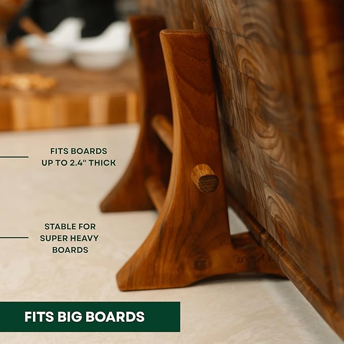 Chopping Board Stand – Teak Wood – Premium Handmade Holder Organizer for Boards, Drying Rack, Single or Dual Slot, Fits Thick Boards, Air-Dry Base (1 Slot (2.4 in Thickness))
