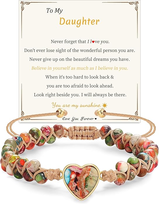 Mothers Day Gifts for Daughter Granddaughter, To My Mom Grandma Wife Girlfriend Sister Jasper Heart Bracelets Birthday Anniversary Christmas Stocking Stuffers Valentines Day Jewelry