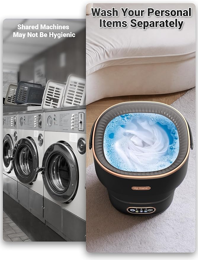 Portable Washing Machine 16L Foldable Mini Washer for Underwear Socks Baby Clothes Small Loads Compact Washer for Apartment Dorm RV Travel (Black)