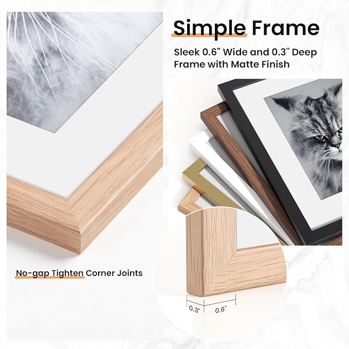 Venusmiles 15 Pack Picture Frames Collage Wall Decor, Gallery Frame Set for Wall Mounting or Tabletop Display, Multi Sizes Including 3pcs 8x10, 6pcs 5x7, 6pcs 4x6, Oak