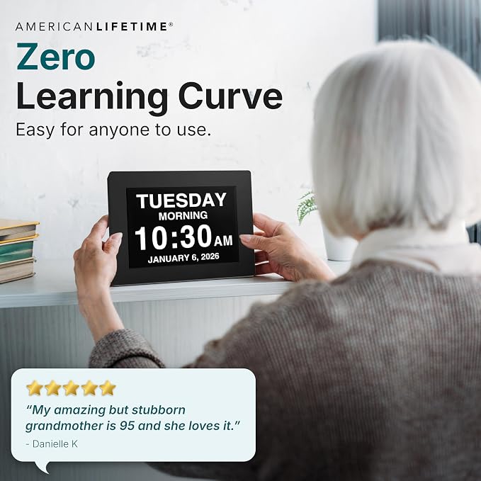 American Lifetime New 2026 Dementia Clock Large Digital Clock for Seniors, Large Display with Custom Alarms, Calendar Clock with Day & Date for Elderly, Clear Numbers Alzheimer Digital Clock Black