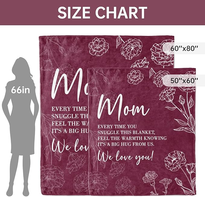 GiltGlimmer Gifts for Mom Mothers Day, Mom Birthday Gifts Blanket, Moms Gift for Women from Daughter Son, We Love You Present for Mother Mommy Christmas 80" x 60", Burgundy