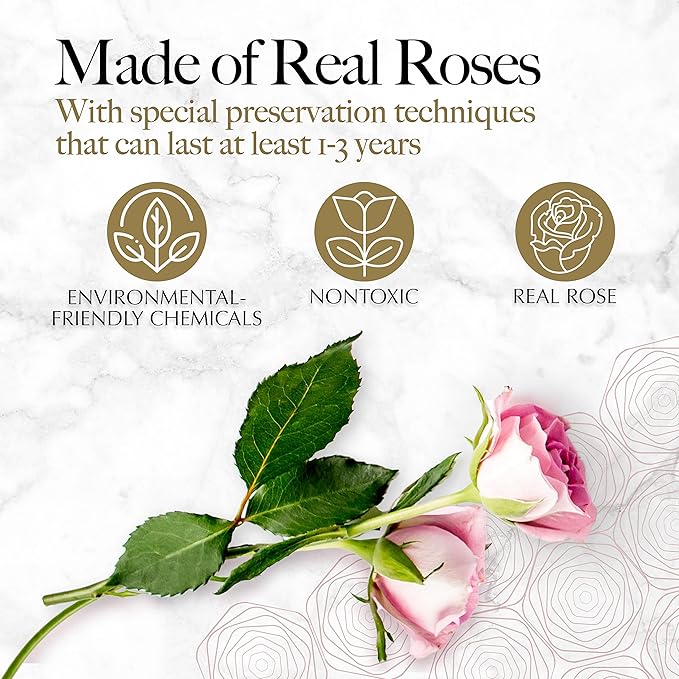 GLAMOUR BOUTIQUE 16 Flower Forever Heart Shape Box, Eternal Preserved Roses Gift for Her, Lasting Flowers, Romantic Floral Keepsake for Birthday, Anniversary or Valentine’s Day, Pink (Color-Treated)